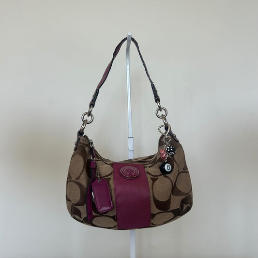 Coach Brown Monogram Pink Stripe Shoulder Bag A1305-F19218