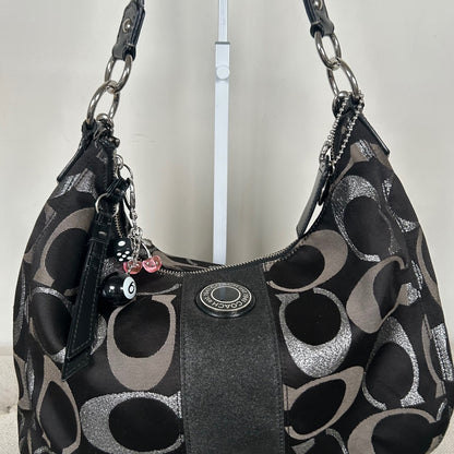 Coach Black and Silver Signature Monogram Convertible Hobo Shoulder Bag H1280-F20428
