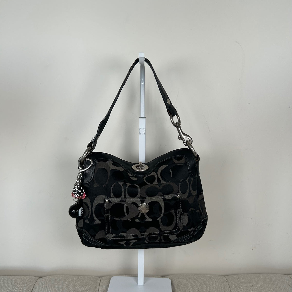 Coach Black and Grey Optic Monogram Mini Shoulder Bag D06J-10141
