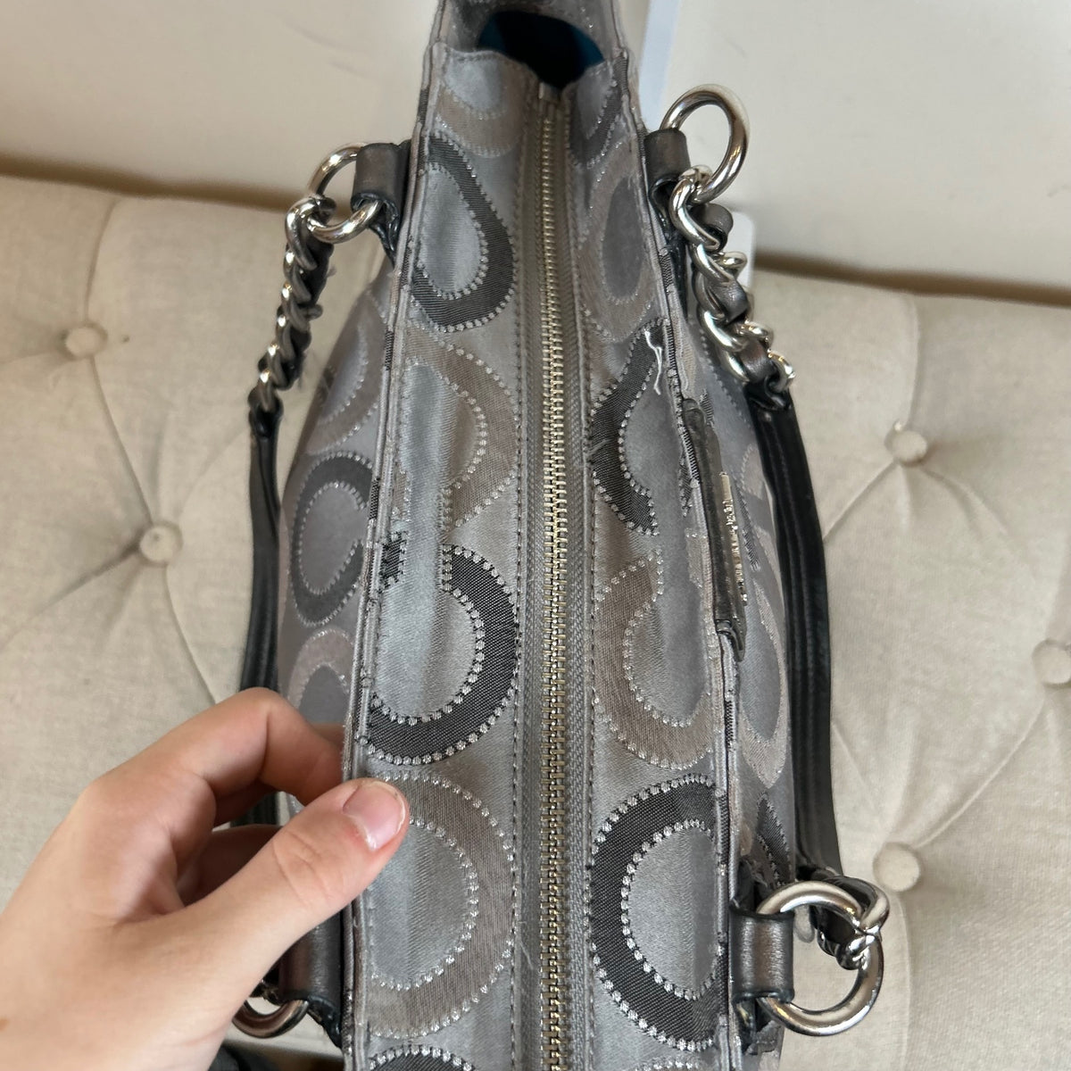 Coach Grey & Silver Op Art East-West Shoulder Bag F1220-21210