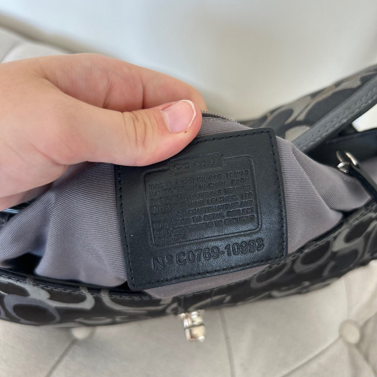Coach Black Grey Signature Monogram Turnlock Shoulder Bag C0769-10993
