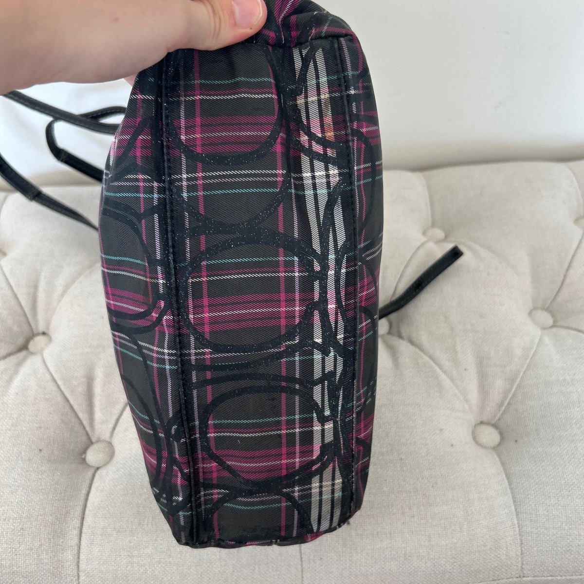 Coach Purple Black Plaid Tote Shoulder Bag H1194-F17712