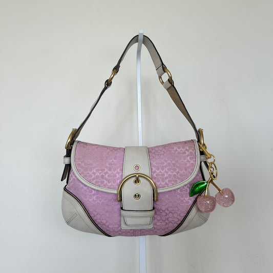 RARE Coach Soho Baby Pink Signature Monogram White Leather Shoulder Bag H04J-1457