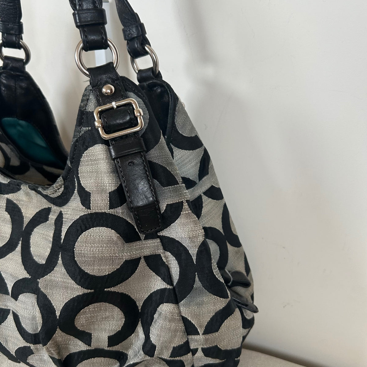 Coach Maggie Black OP Signature Monogram 3 Compartment Shoulder Bag E1120-F17020