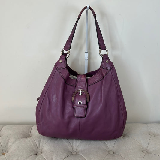 Coach Purple Leather Buckle Front 3 Compartment Shoulder Bag E1120-F17092