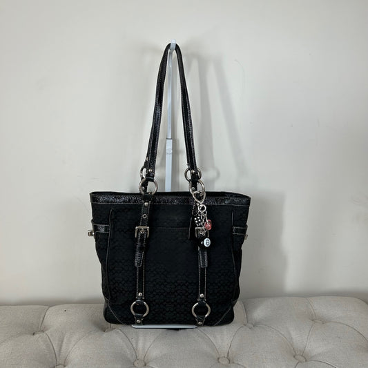 Coach Black Signature Monogram East West Shoulder Tote Bag F0849-F12344