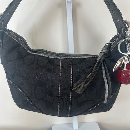 Coach Black Monogram Soho Hobo Shoulder Bag Metallic Snakeskin Strap F05Q-8K35