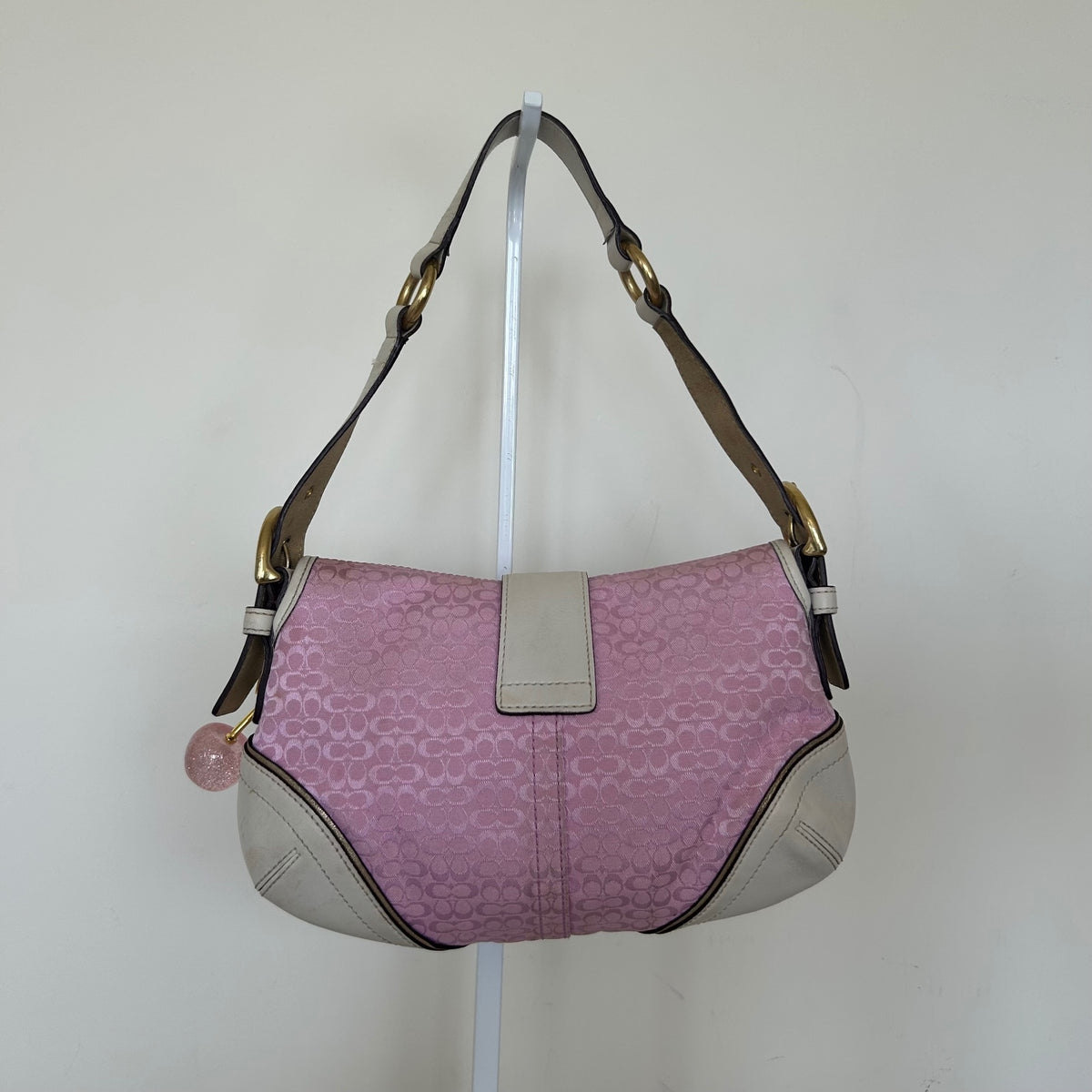 RARE Coach Soho Baby Pink Signature Monogram White Leather Shoulder Bag H04J-1457