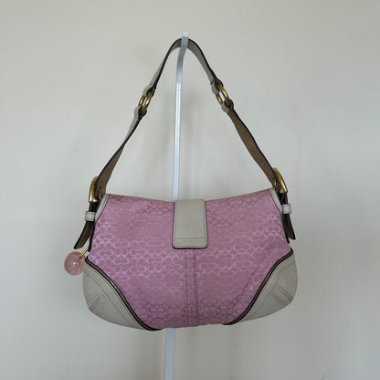 RARE Coach Soho Baby Pink Signature Monogram White Leather Shoulder Bag H04J-1457