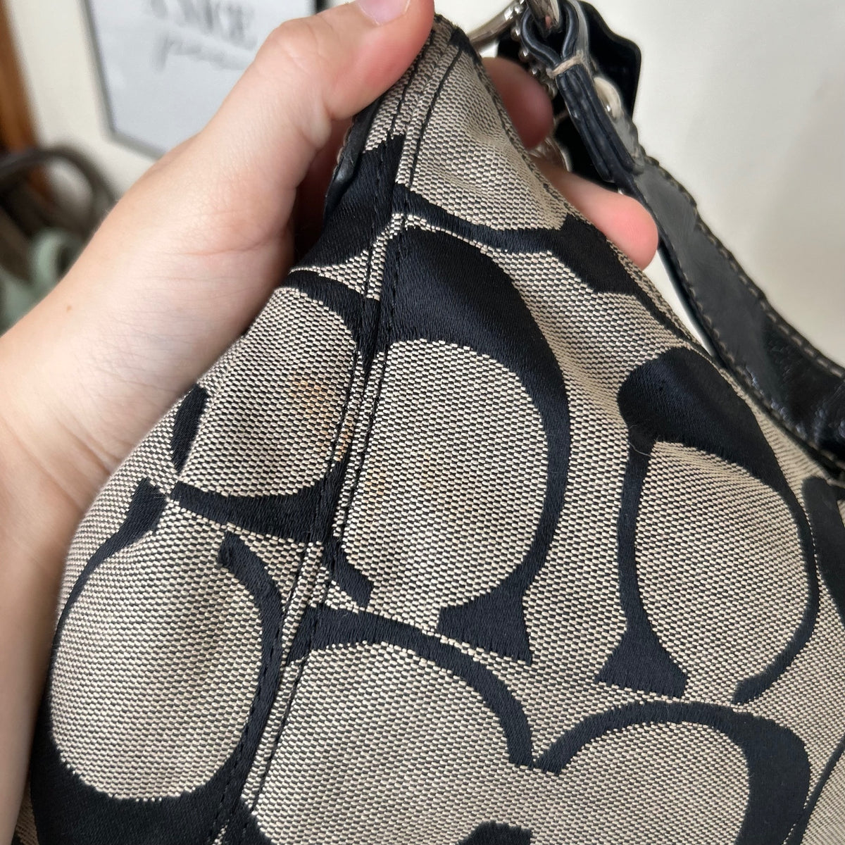 Coach Black Signature Stripe Monogram Hobo Shoulder Bag H1261-F19281