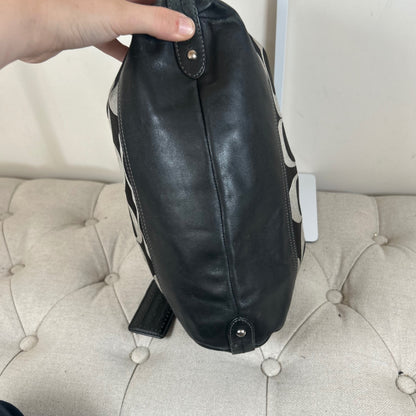 Coach Black Leather and Monogram Medium Slouchy Hobo Shoulder Bag E1281-F19740