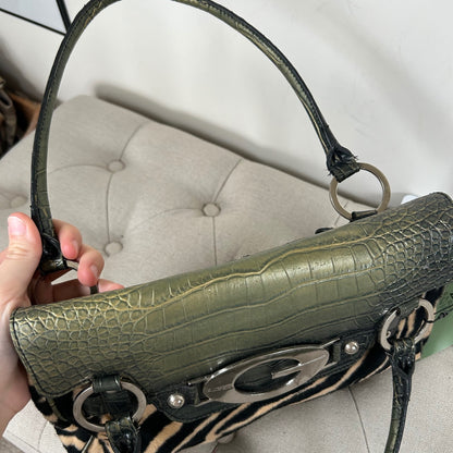 RARE Guess Tiger Print Fur and Green Snakeskin Handbag