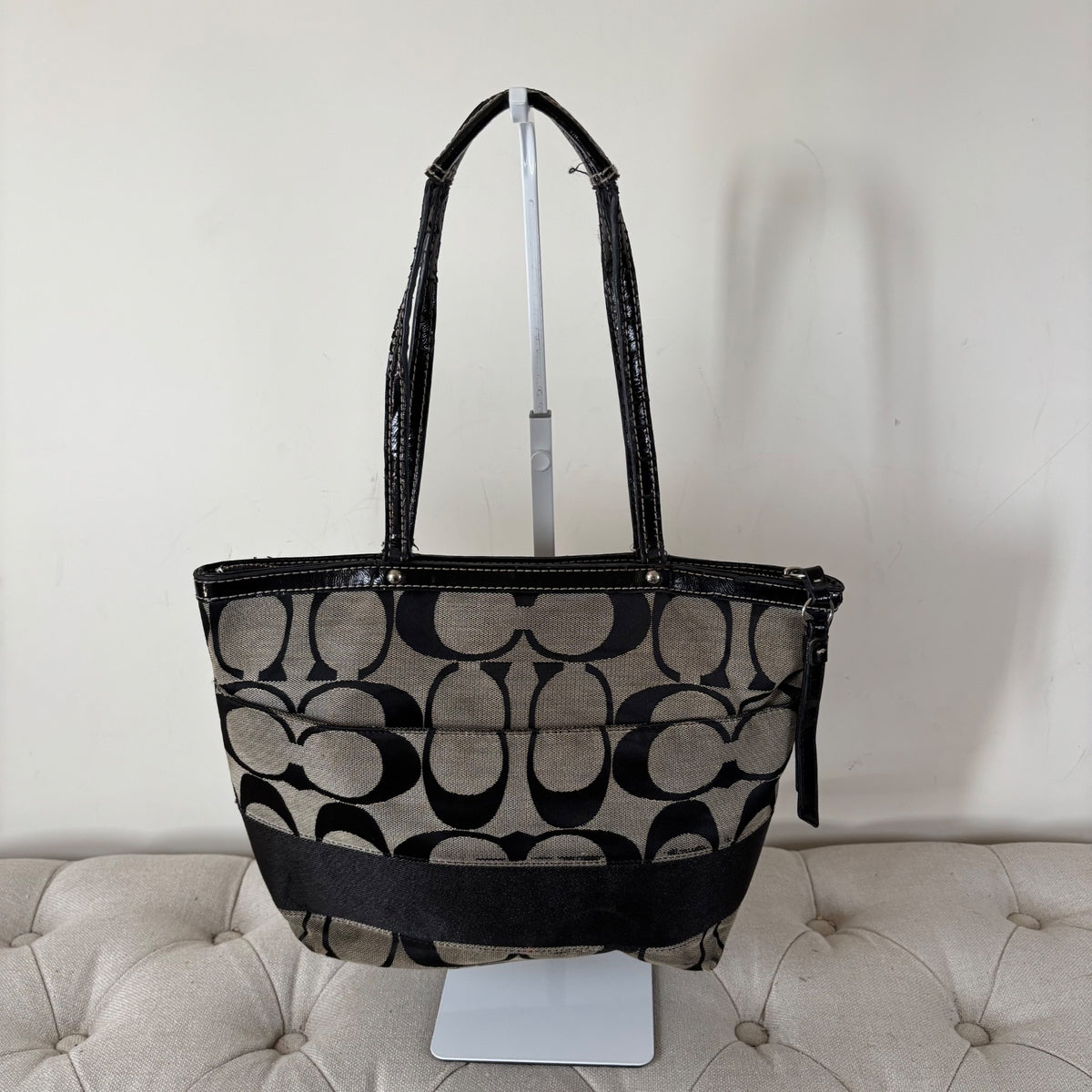 Coach Black Signature Stripe Monogram Tote Shoulder Bag D1276-F19046