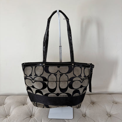 Coach Black Signature Stripe Monogram Tote Shoulder Bag D1276-F19046