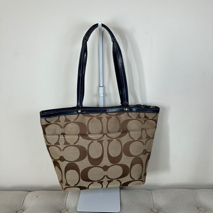 Coach Beige Signature Monogram Navy Stripe Tote Shoulder Bag E1320-F21950