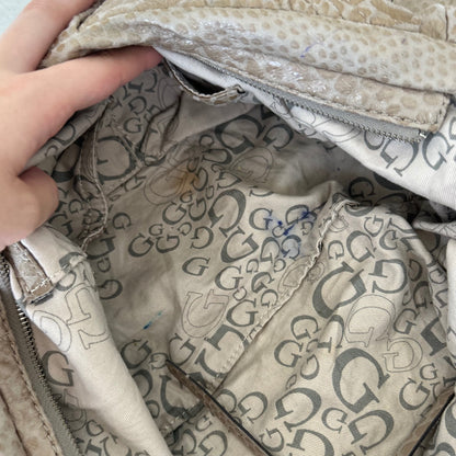 Guess Large Brown/ Beige Snakeskin Slouchy Hobo Shoulder Bag