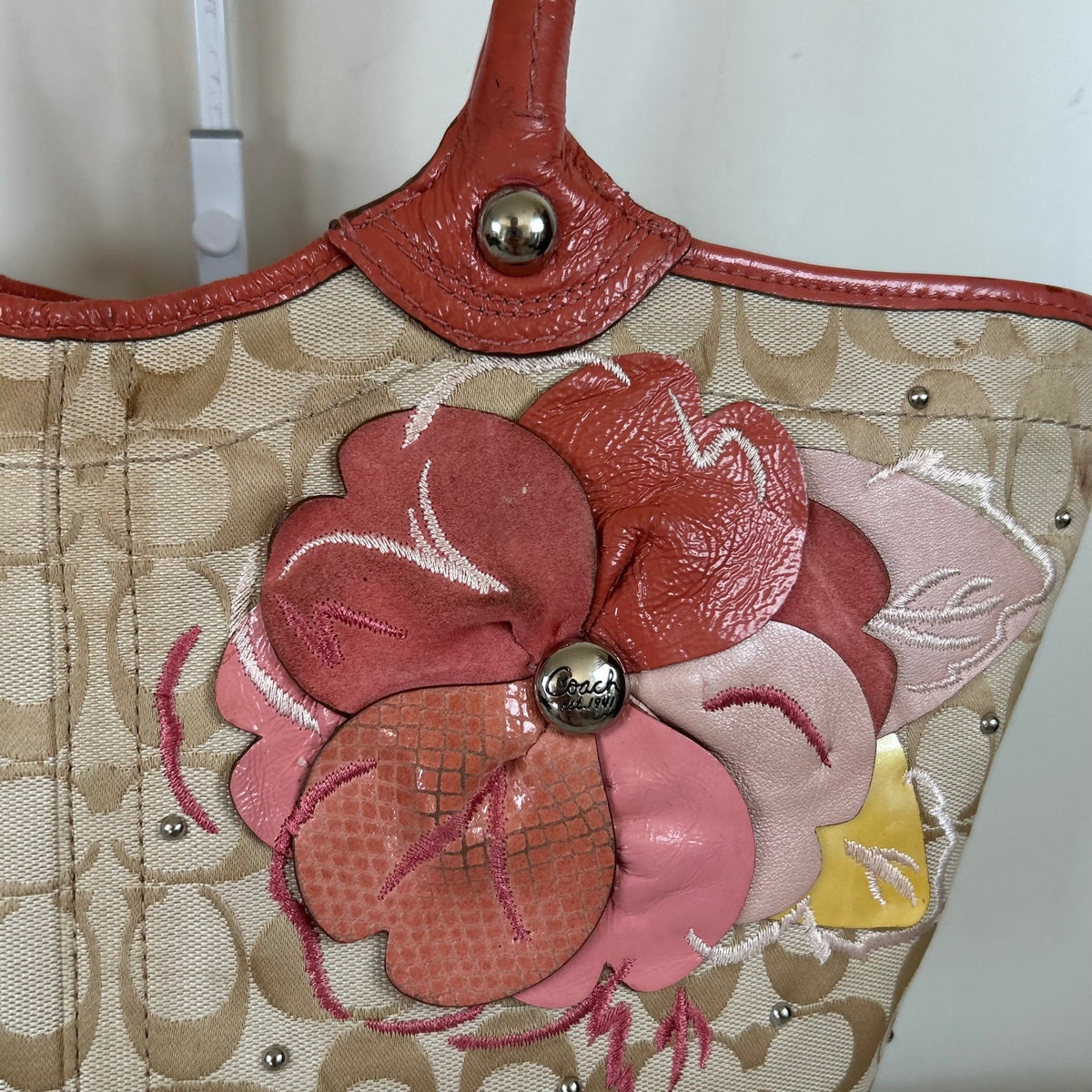 Coach Pink & Beige Floral Bleecker Tote Shoulder Bag M1073-F16276