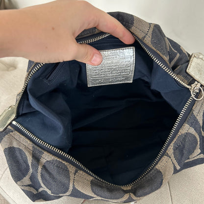 Coach Blue Denim Slouchy Hobo Shoulder Bag Silver Stripe E1176-F17434