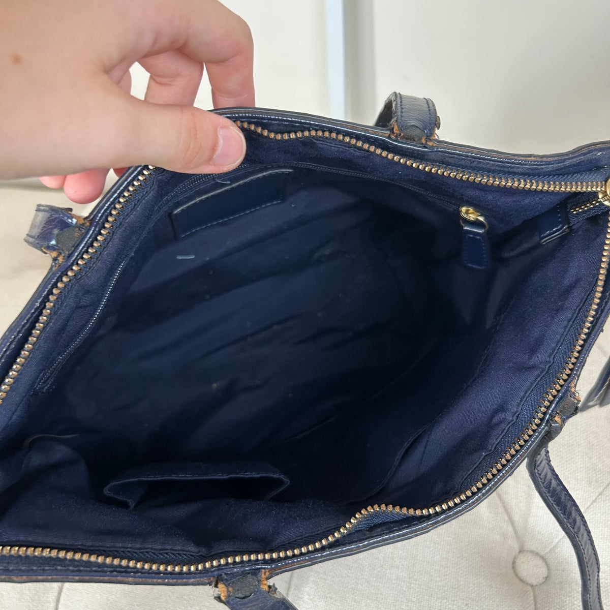 Coach Beige Signature Monogram Navy Stripe Tote Shoulder Bag E1320-F21950
