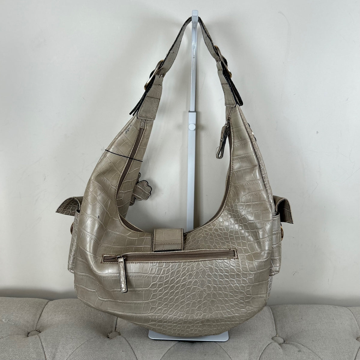 Vintage Y2K Guess Silver Snakeskin Patent Leather Hobo Shoulder Bag