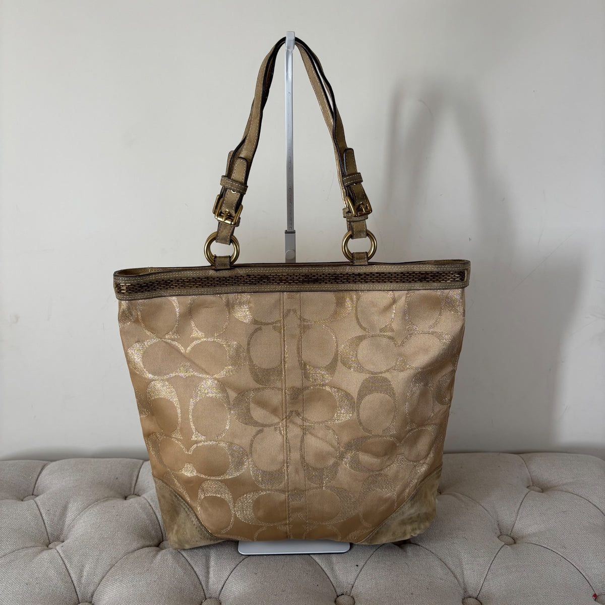 Coach Gold Glitter Monogram Canvas Tote Shoulder Bag F06J-10390