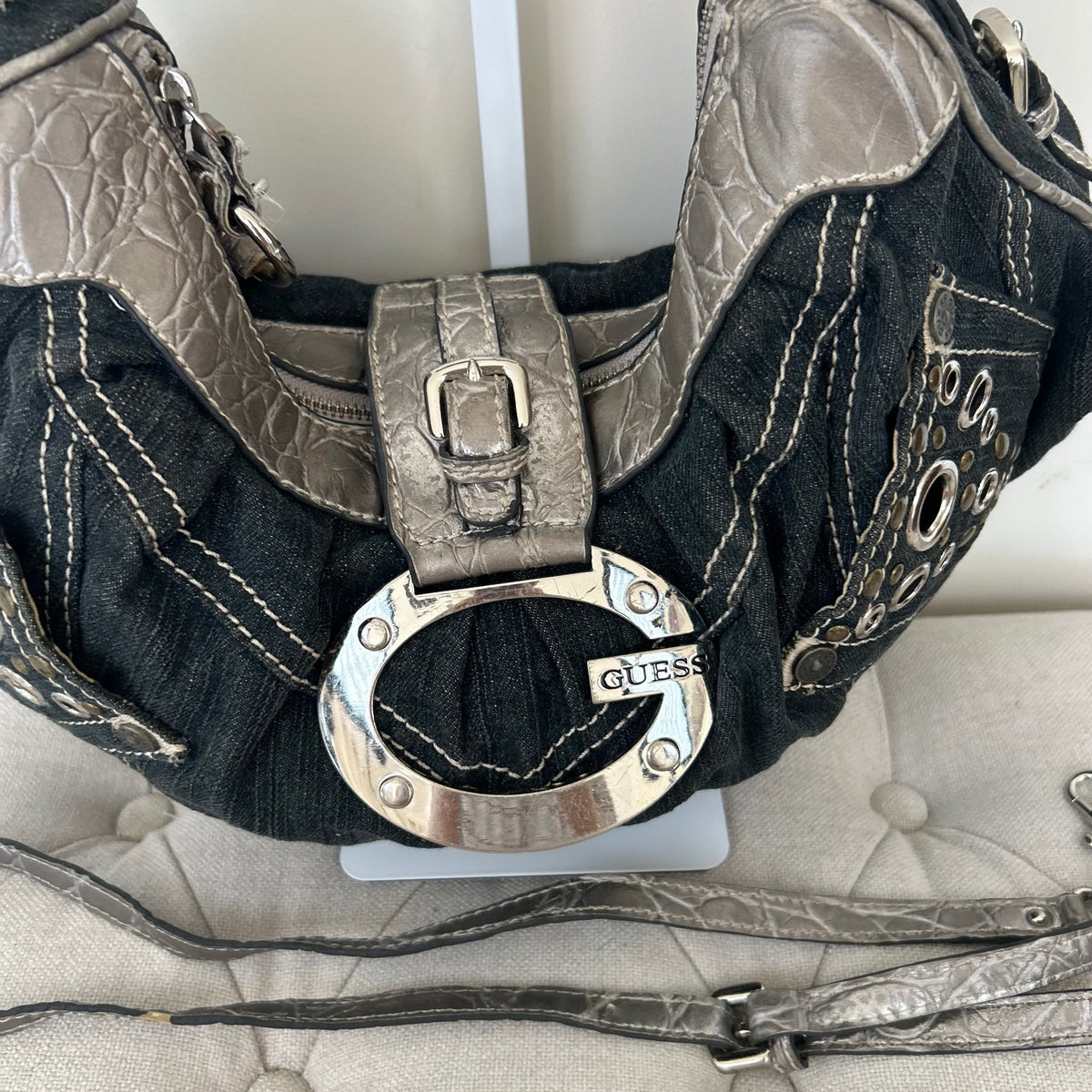 RARE Guess Blue Denim Eyelet Detail Shoulder Bag