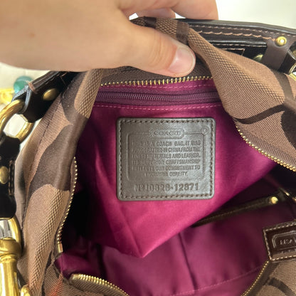 Coach Medium Zoe Chocolate Brown Signature Monogram Shoulder Bag J0826-12871