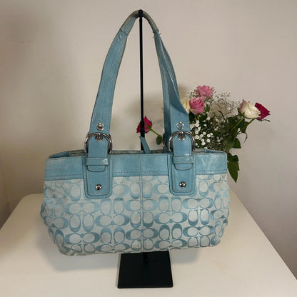Vintage Y2K Blue Coach Signature Jacquard Handbag L0975-F13742