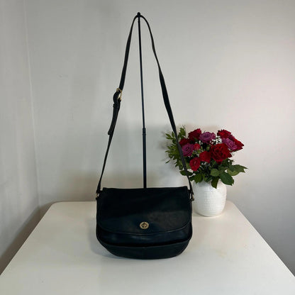 Coach Vintage Black Leather City Bag Gold Turn Lock B0N-9790