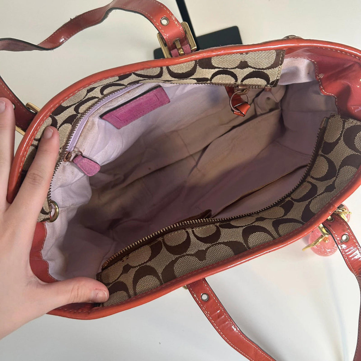 Coach Pink Suede and Monogram Tote Shoulder Bag K04Q-1443