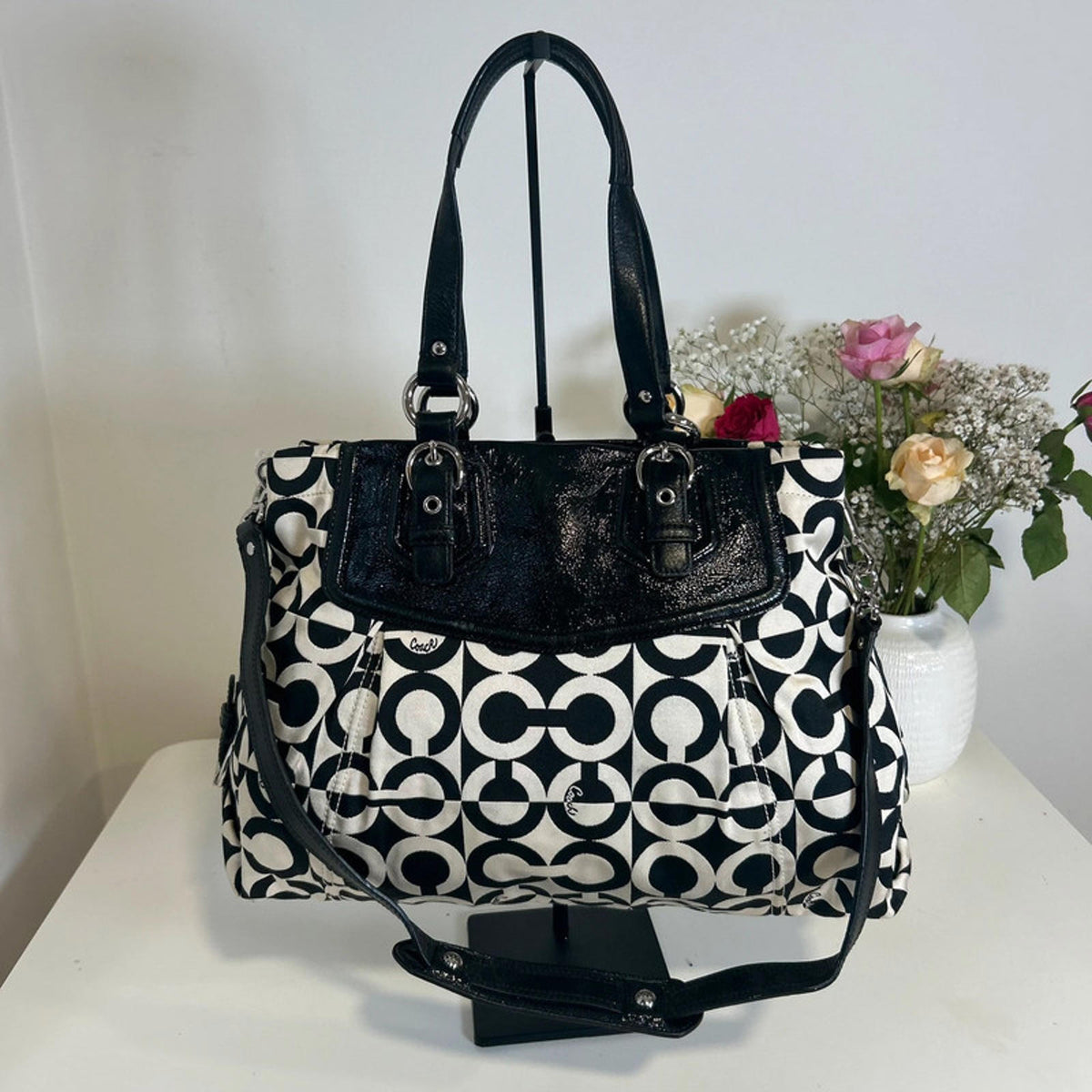 Coach Madison OP Signature Black and White Shoulder Bag K0982-14537