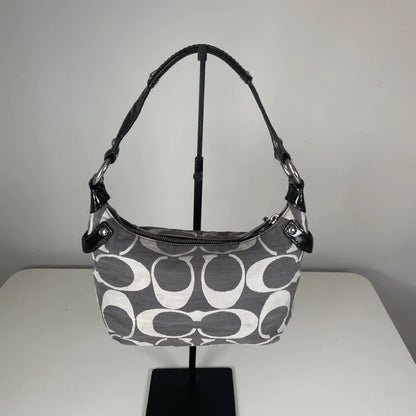Coach Penelope Grey Monogram Shoulder Bag Black Patent Straps J0869-13326