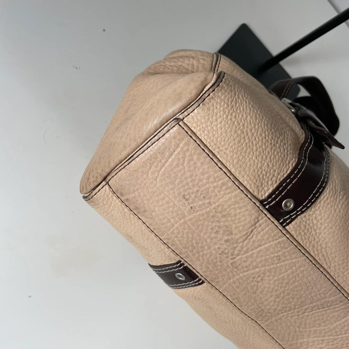 Coach Brown Cream Pebbled Leather Shoulder Bag H0782-F10887
