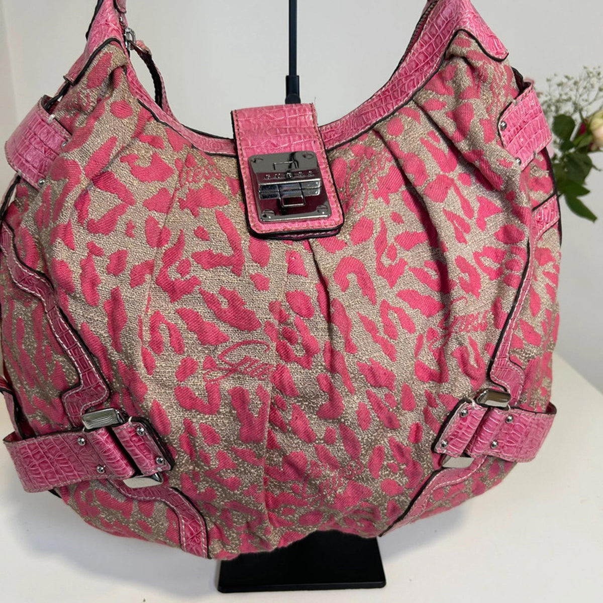 Rare Vintage 2000s Guess Pink Cheetah Print Handbag