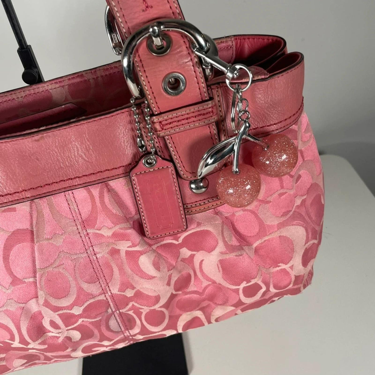 Coach Pink Optic Signature Monogram Shoulder Bag Pleated Canvas K0975-F14492