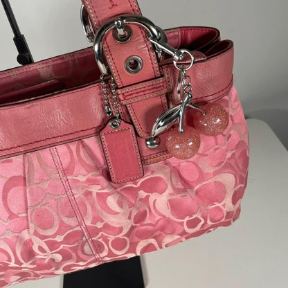 Coach Pink Optic Signature Monogram Shoulder Bag Pleated Canvas K0975-F14492
