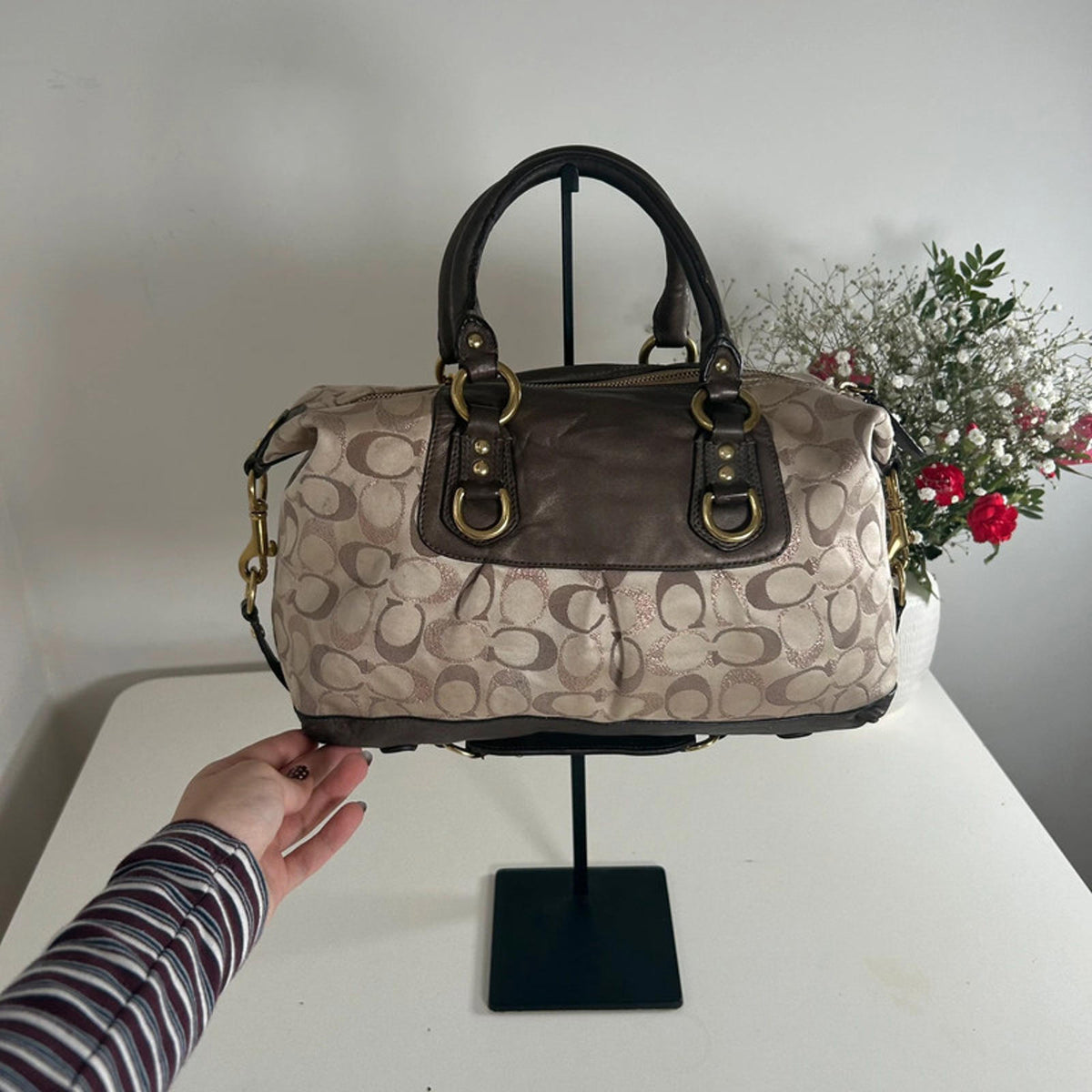 Coach Ashley Monogram Convertible Handbag Gold Hardware E1220-F20267