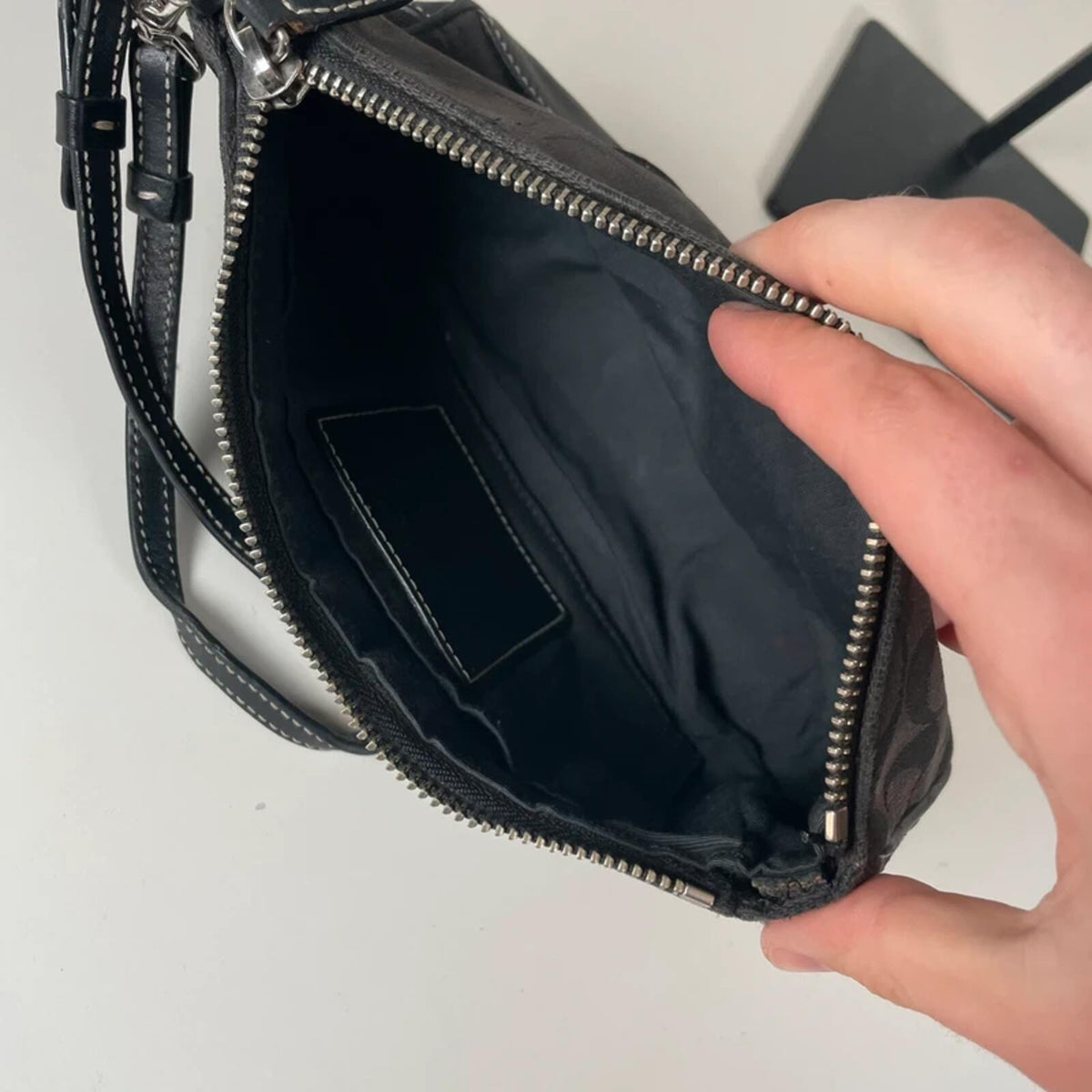 Coach Black Signature Monogram Demi Wristlet Bag Y2K A06U-6094