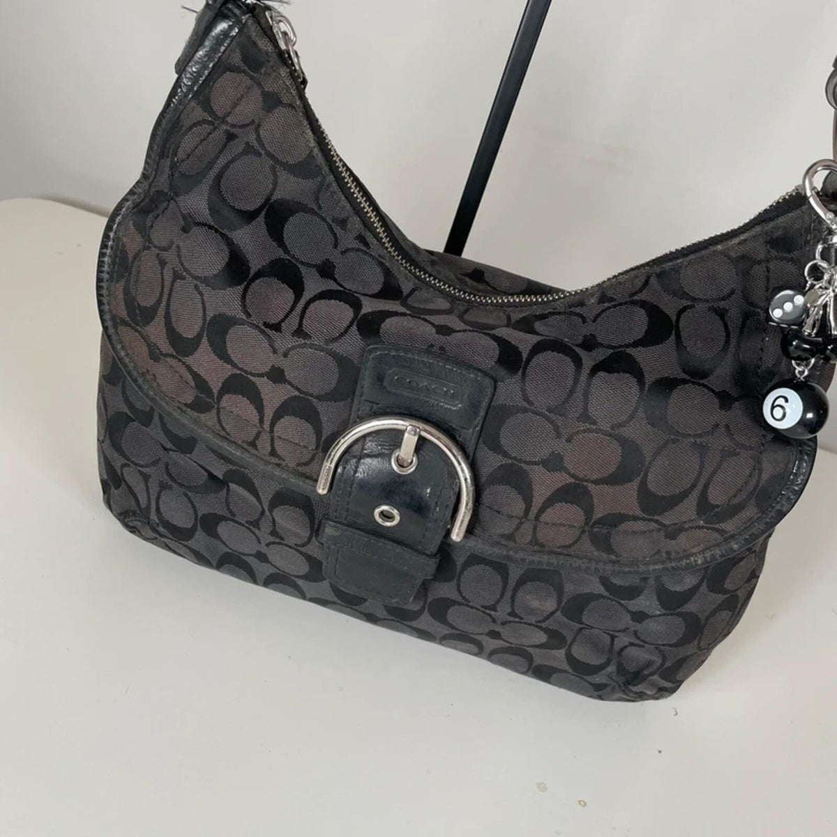 Coach Black Monogram Shoulder Bag Silver Buckle M1205-23164E