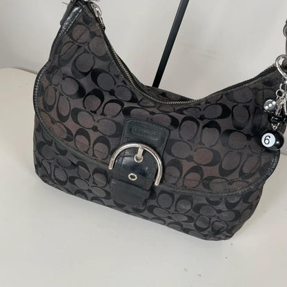 Coach Black Monogram Shoulder Bag Silver Buckle M1205-23164E