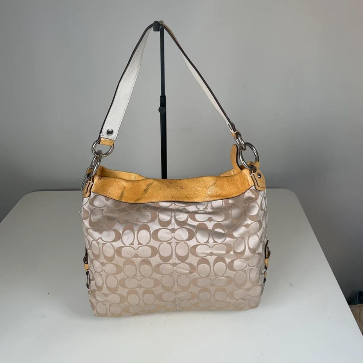 Coach Beige Half Moon Monogram Shoulder Bag Yellow Detail B1182-F16181
