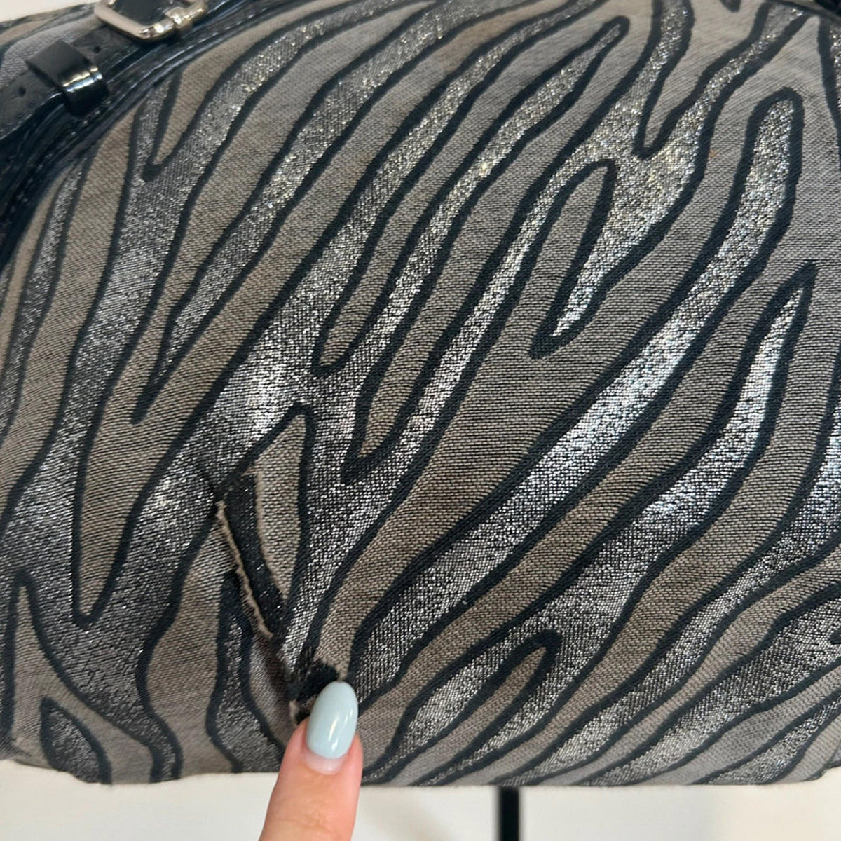 Rare Vintage Y2K Coach Sophia Gallery Bag Silver Zebra Print Lurex Jacquard G1082-16925