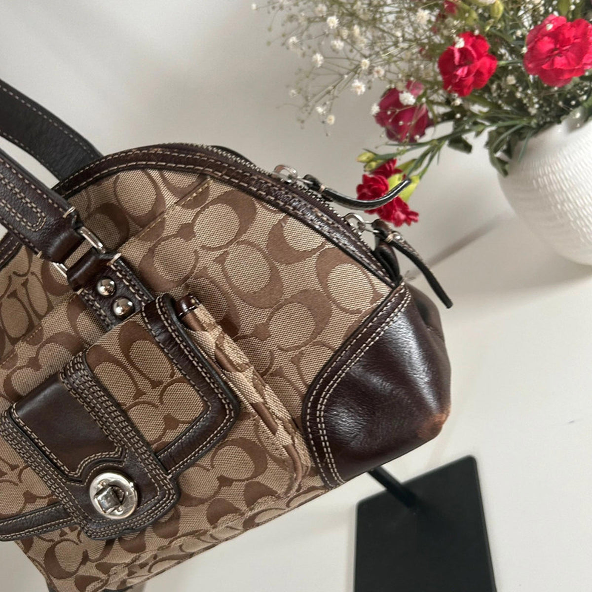 Coach Brown Monogram Hampton Signature Zip Shoulder Bag J0993-F13977