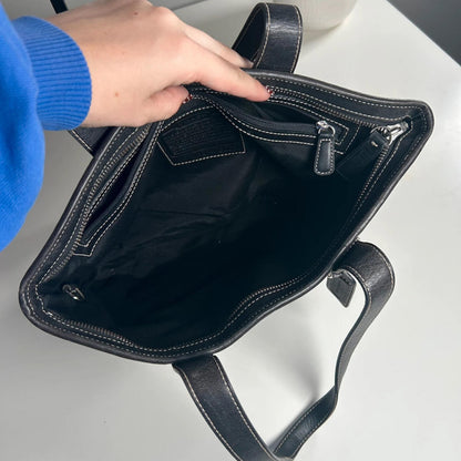 Coach Black Monogram and Leather Trim Shoulder Bag M1J-6082