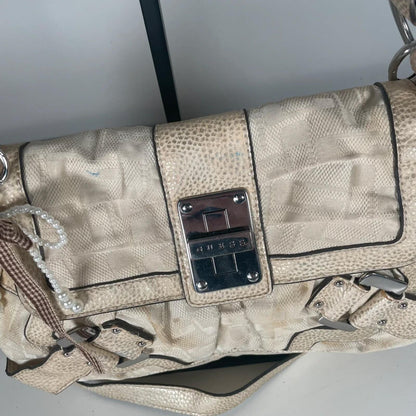 Y2K Vintage Guess Beige Monogram G Shoulder Bag Chain Strap