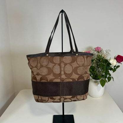 Coach Signature Stripe Brown Tote Shoulder Bag J0668-10124