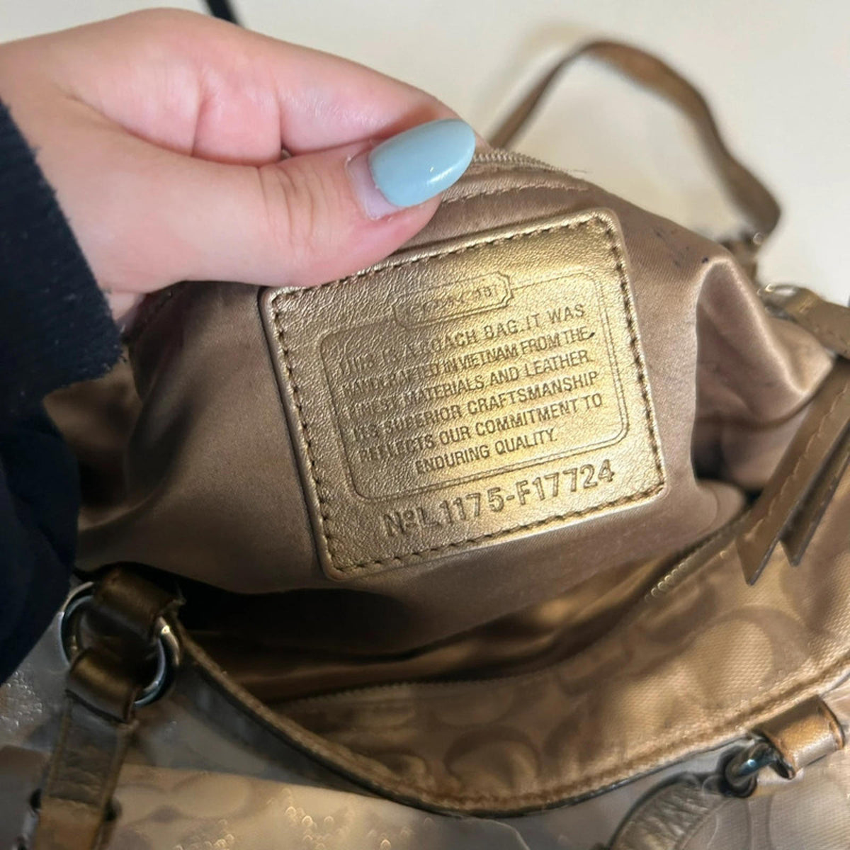 Coach Monogram Beige and Gold Shoulder Handbag Gold Hardware L1175-F17724