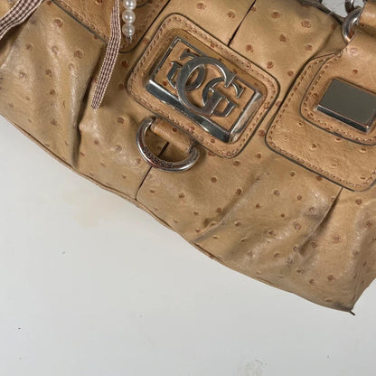Y2K Vintage Guess Tan Leather Shoulder Handbag Silver Hardware