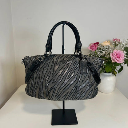Rare Vintage Y2K Coach Sophia Gallery Bag Silver Zebra Print Lurex Jacquard G1082-16925
