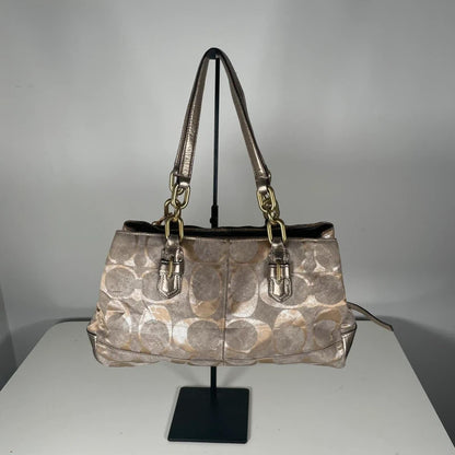 Coach Silver Signature Monogram Shoulder Bag Gold Hardware Handbag G1126-18687